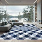 Navy Blue White Gingham Diamond Rug