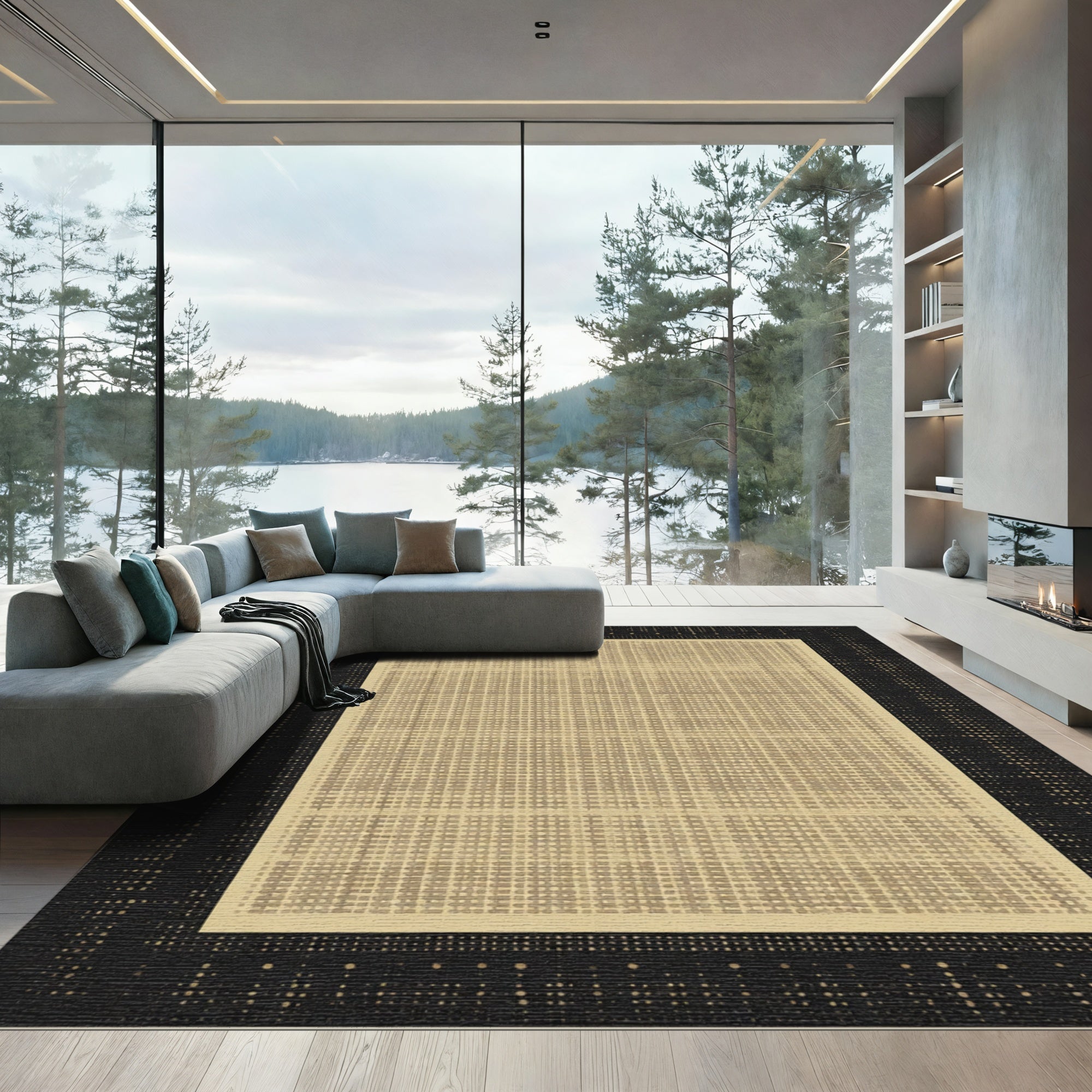 Black Gradient Grid Textured Rug