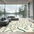 Teal Swirls on Cream Background Rug
