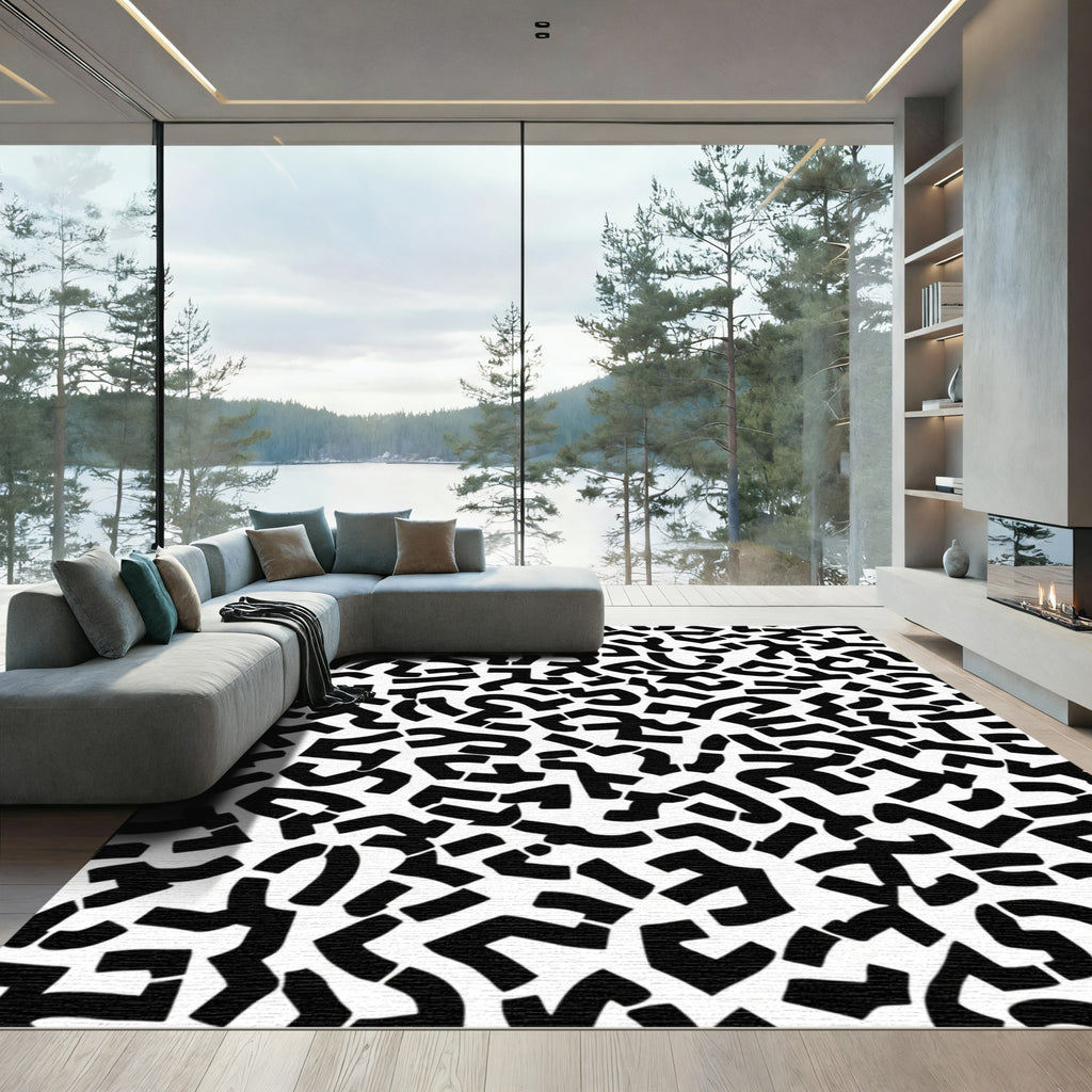 Monochromatic Abstract Jigsaw Shapes Rug