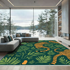 Bold Orange Tiger Jungle Leaves Rug