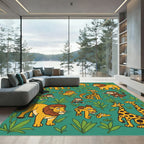 Whimsical Jungle Animals Green Background Rug