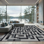 Monochrome Maze Abstract Geometric Rug
