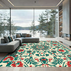 Crimson Teal Floral Mandala Rug