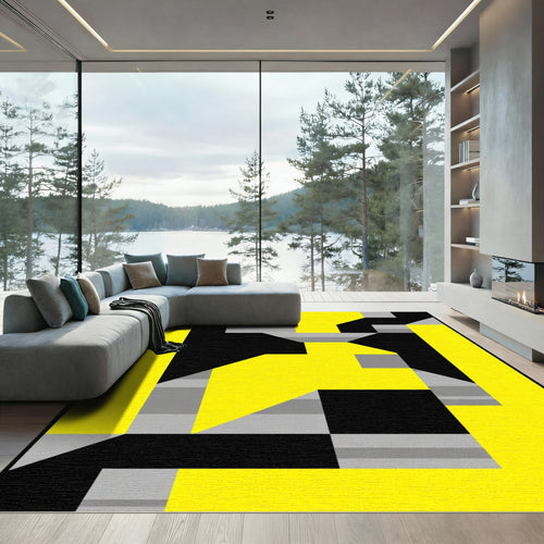 Bold Yellow Black Abstract Geometric Rug