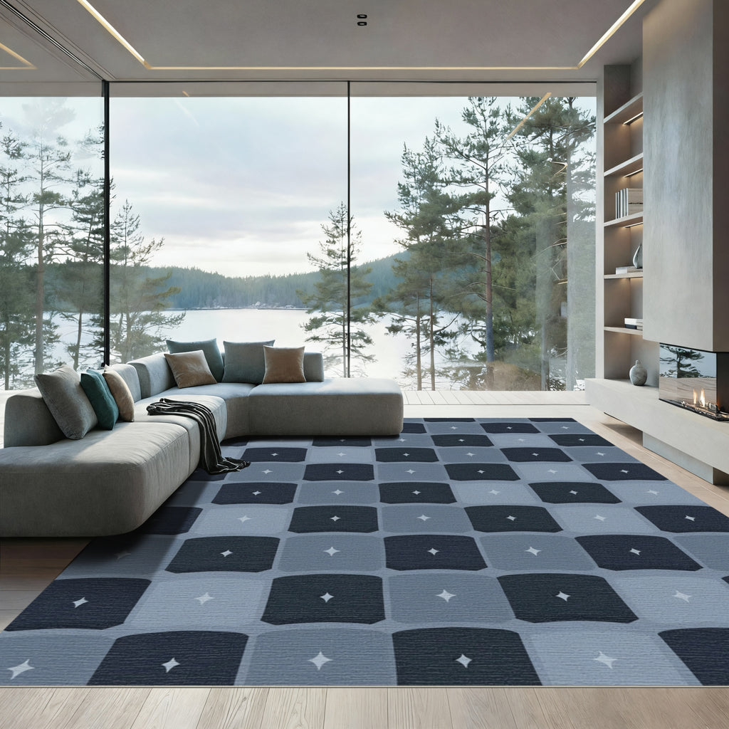 Modern Navy Star Block Rug