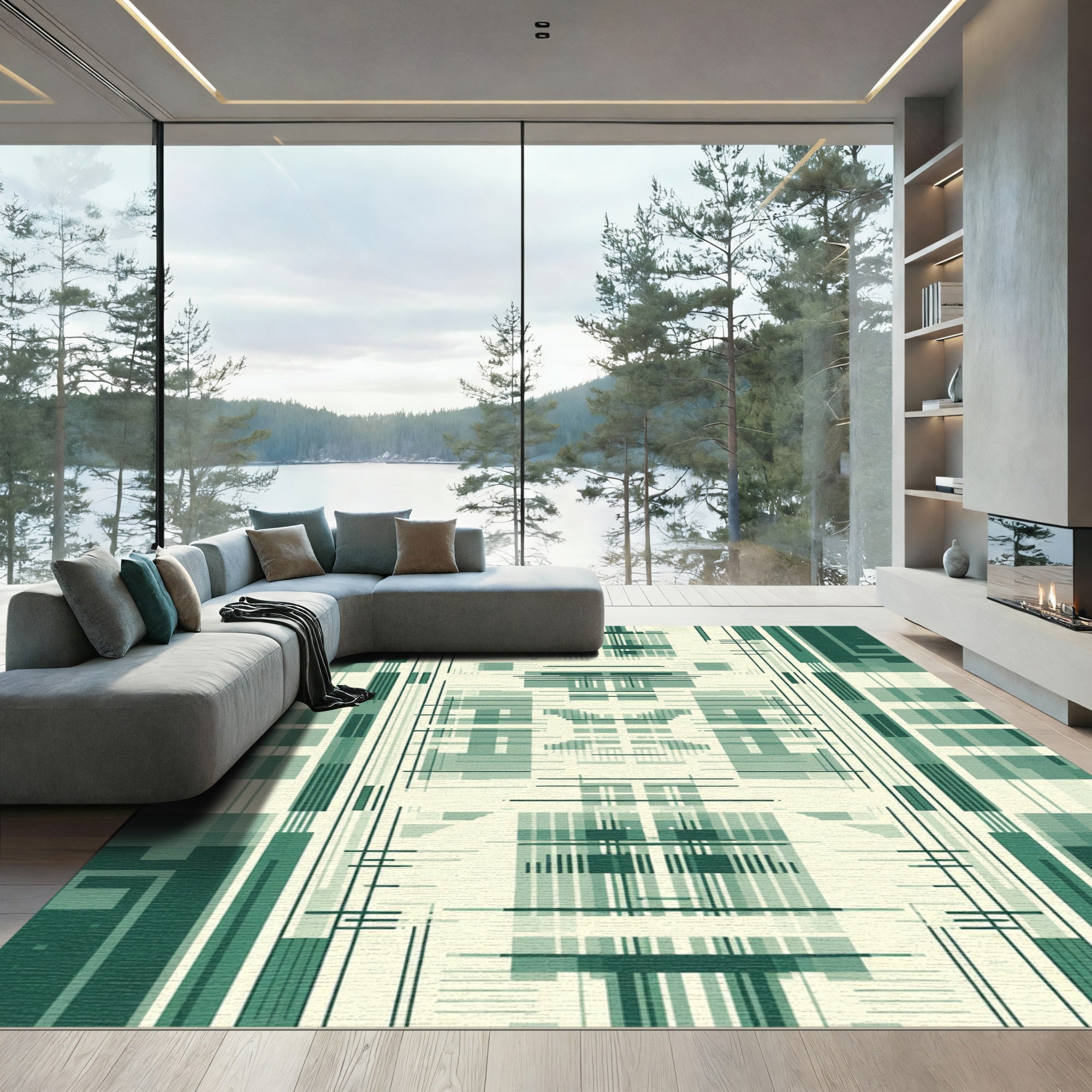 Teal Geometric Stripe Symmetry Rug