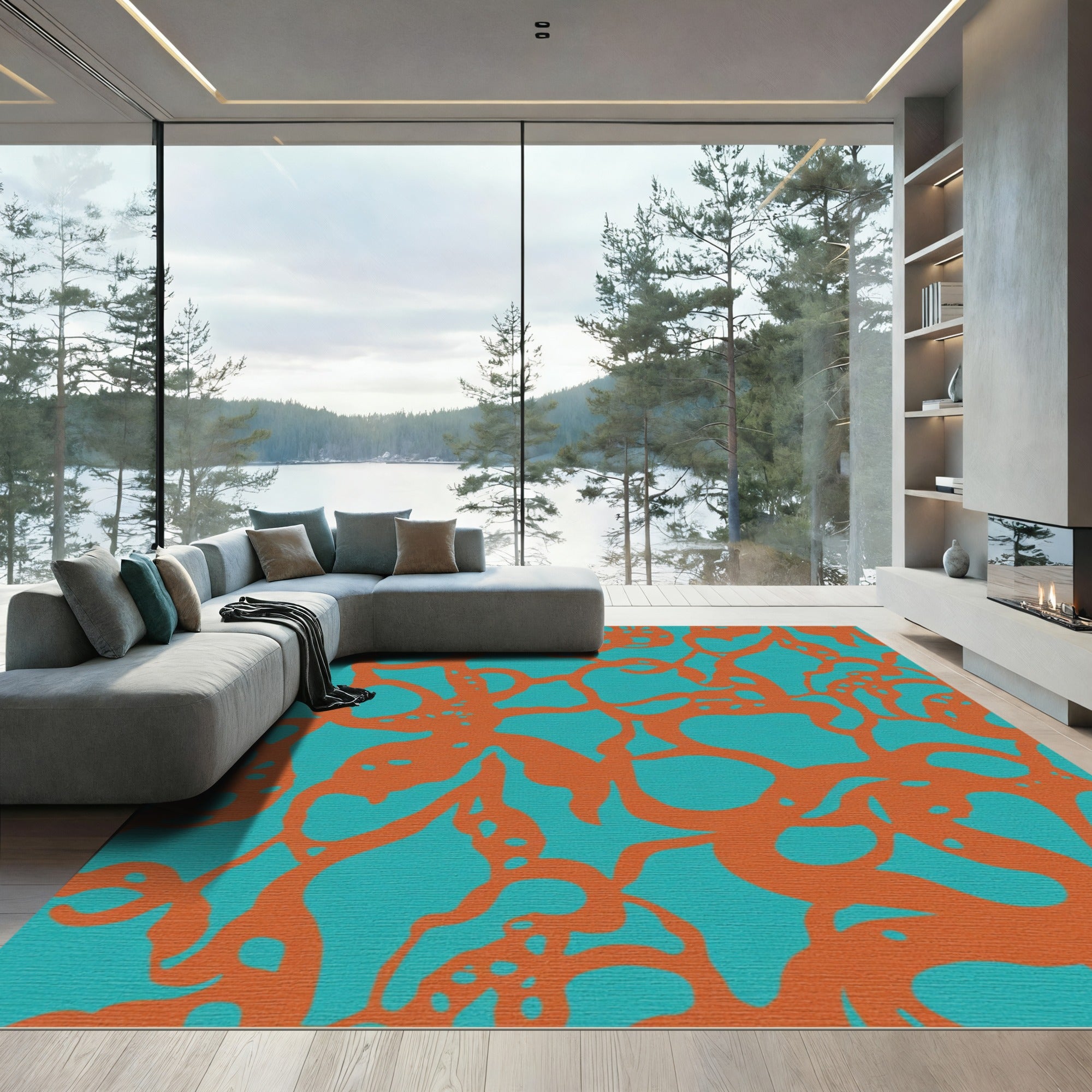 Organic Amber Vine Teal Flow Rug