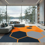 Bold Orange Gray Hexagonal Grid Rug