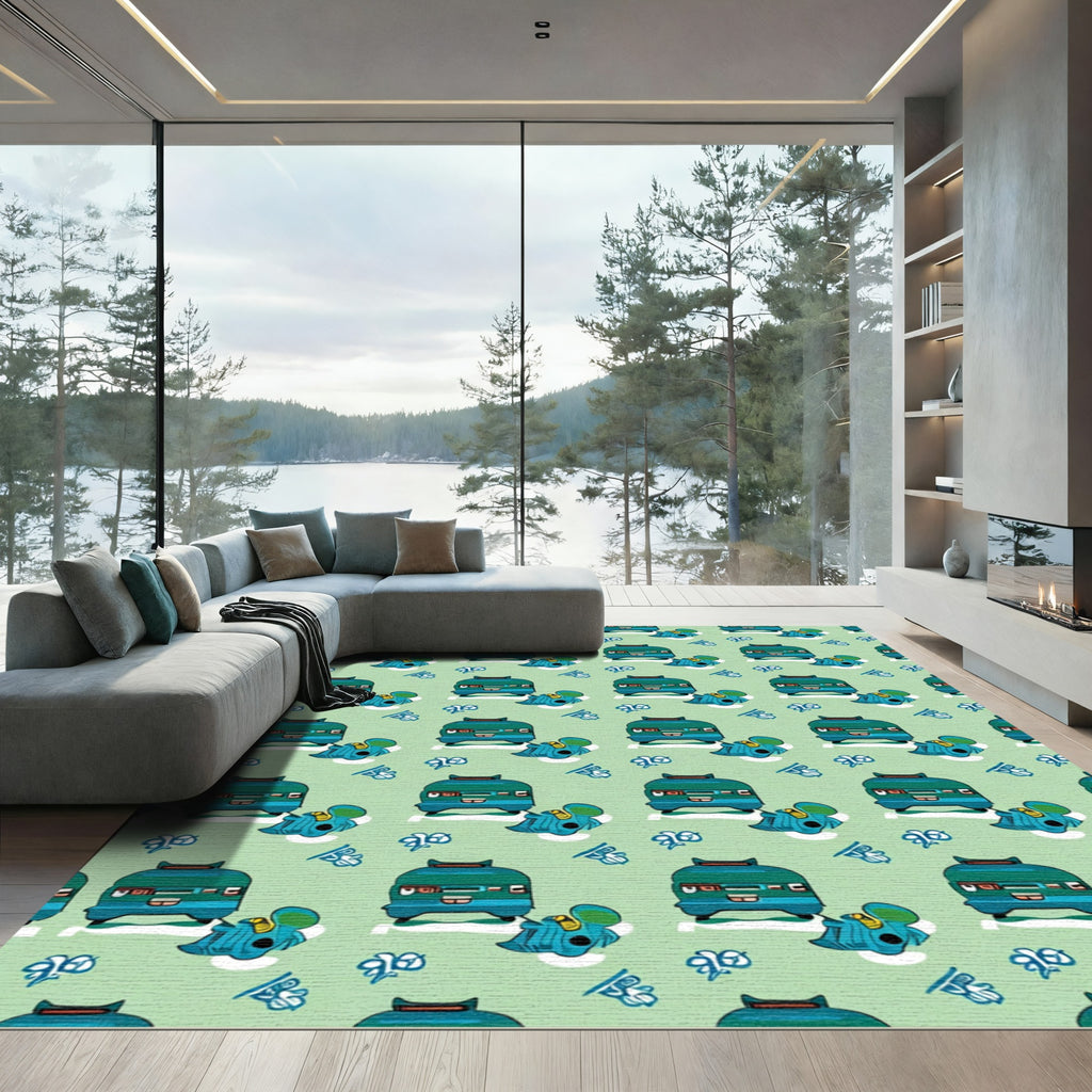 Teal Bus Blue Blob Repeating Pattern Rug