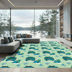 Teal Bus Blue Blob Repeating Pattern Rug