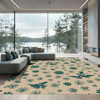 Teal Birds Floral Spray Pattern Rug