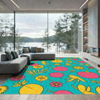 Pink Yellow Floral Aqua Background Rug