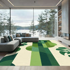 Muted Green Leaf Abstract Bands Rug