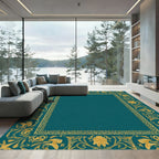 Gold Floral Border Teal Rug