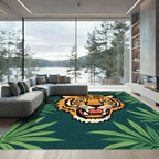 Fierce Tiger Jungle Green Leaves Rug