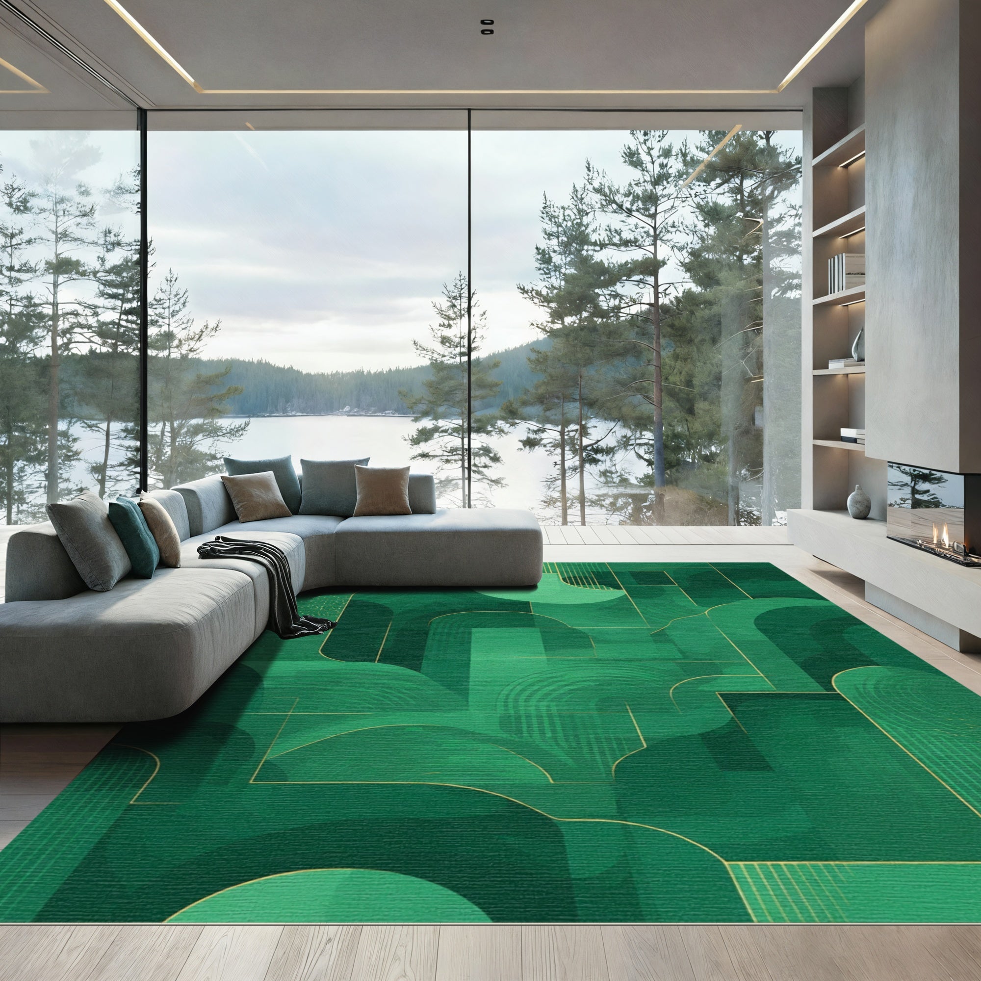 Emerald Green Abstract Geometric Form Rug
