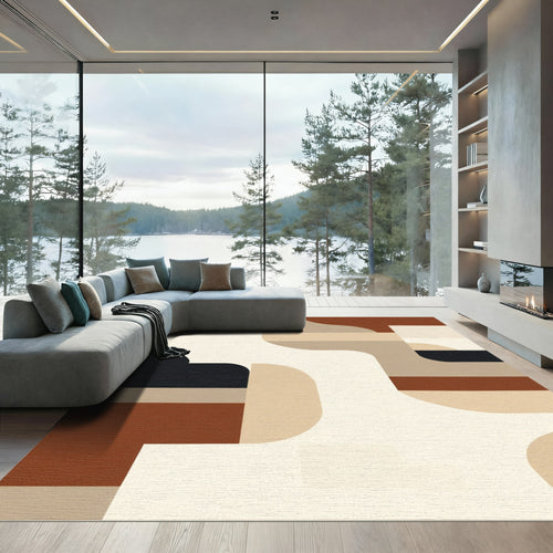 Abstract Terracotta Geometric Blocks Rug