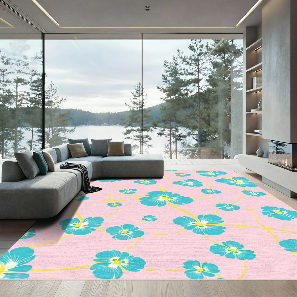 Pink Aqua Floral Garden Vine Rug