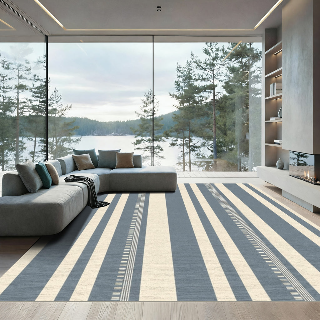 Gray Beige Wide Stripe Detail Rug