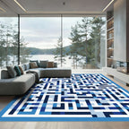 Blue Labyrinth Geometric Pixelated Rug