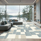 Modern Blue Geometric Block Rug