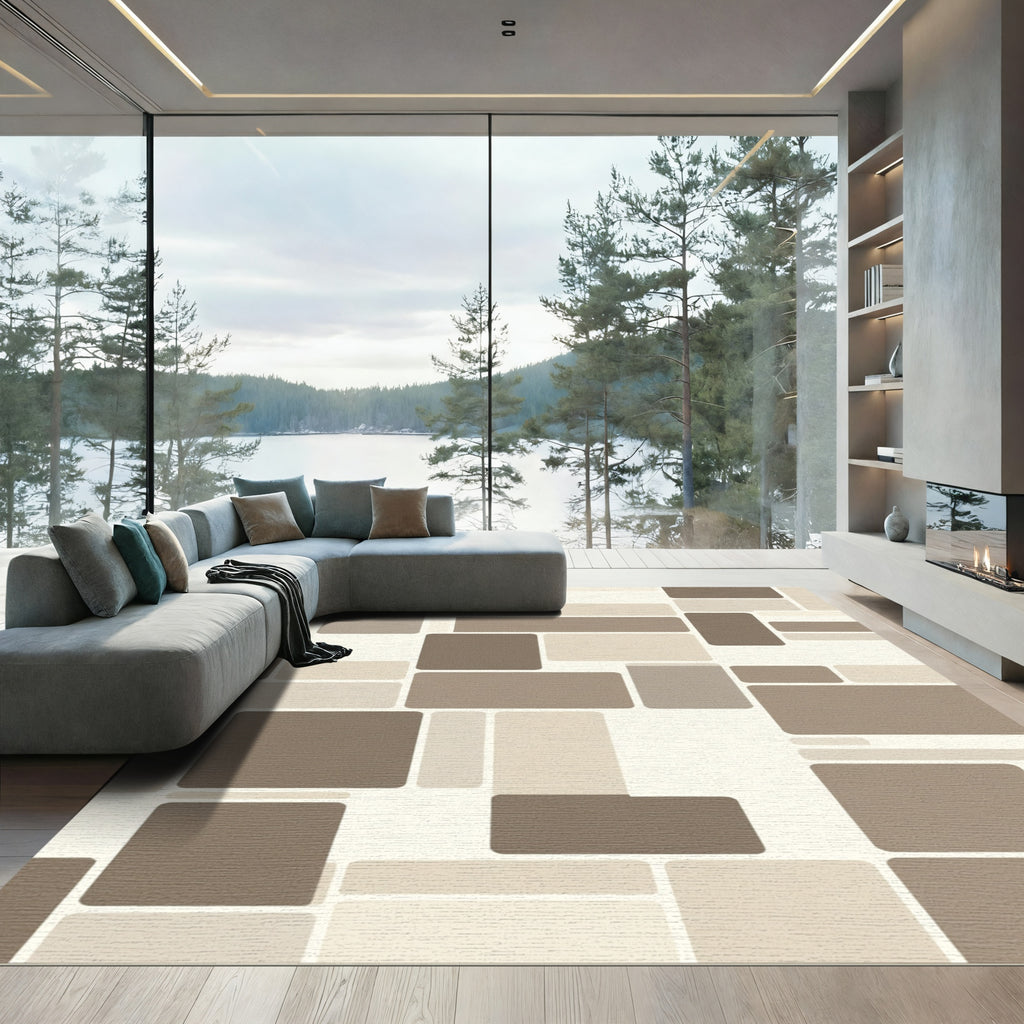 Neutral Tones Rectangular Grid Rug