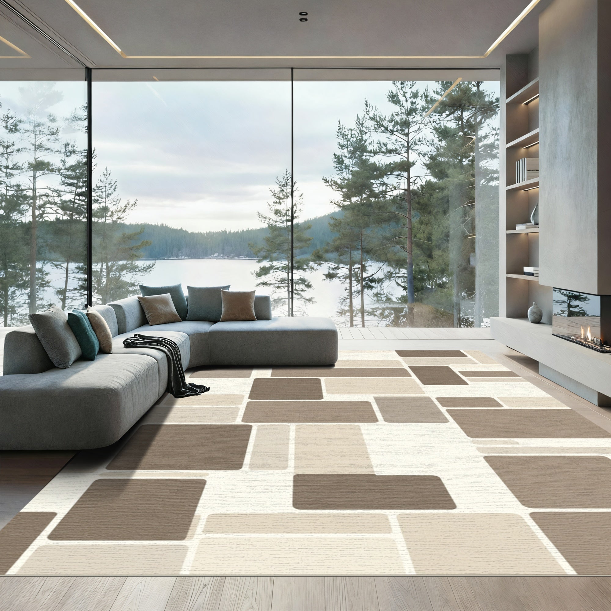 Neutral Tones Rectangular Grid Rug