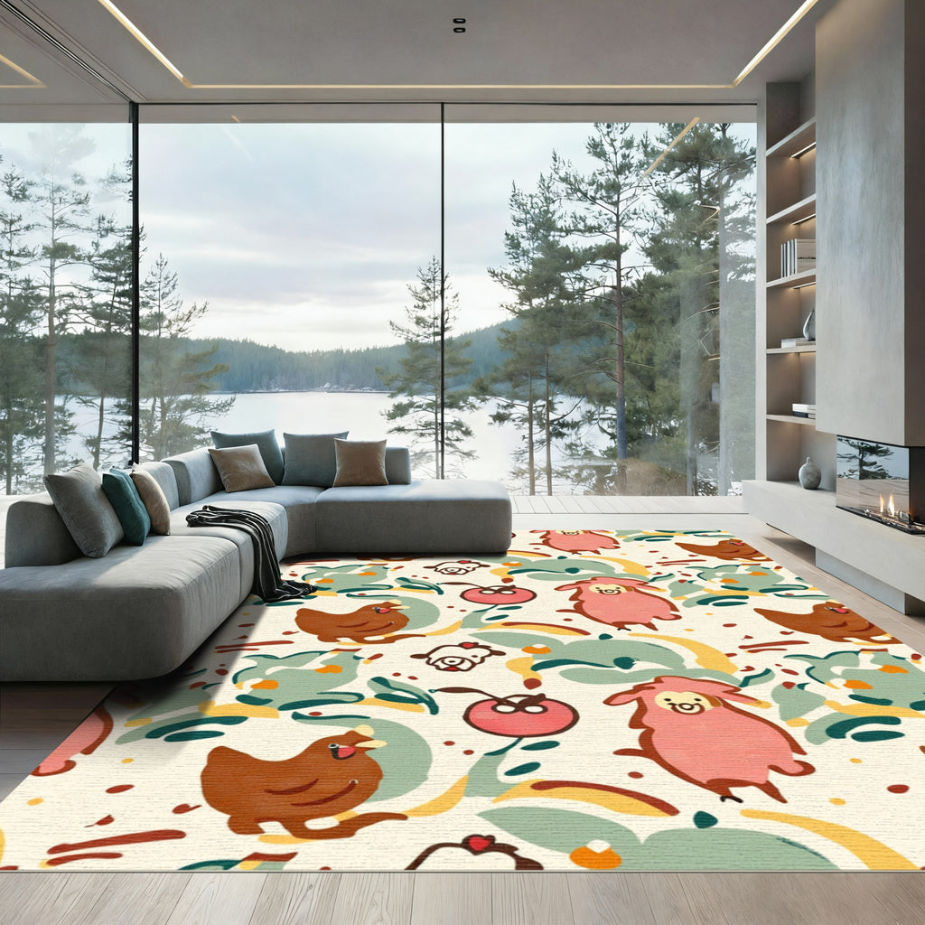 Whimsical Farm Animals And Blossoms Rug