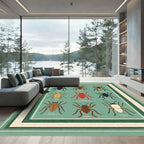 Collection Insect Icons Green Background Rug