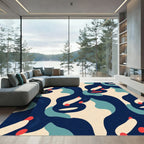 Abstract Ivory Navy Fluid Shape Rug