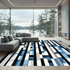 Abstract Blue White Vertical Blocks Rug