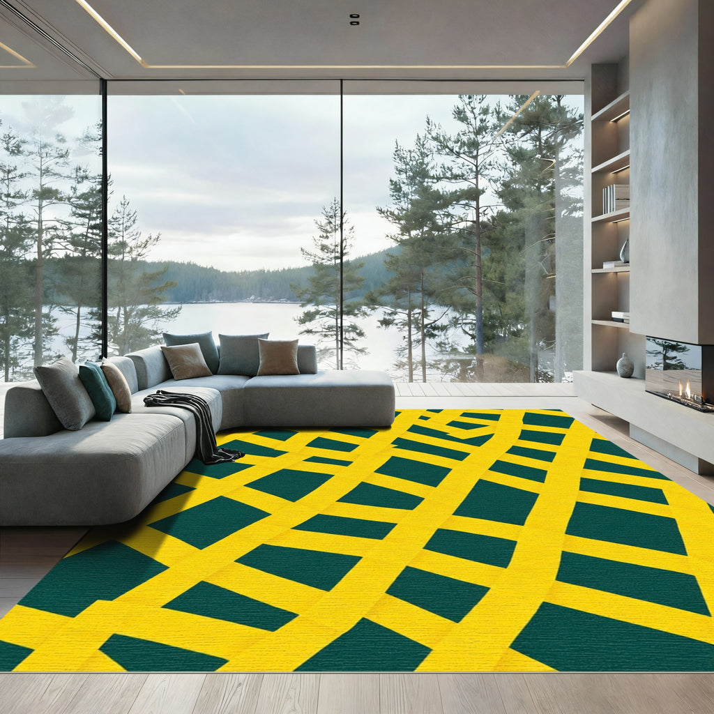 Golden Intersecting Stripes Teal Rug