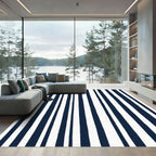 Navy White Irregular Stripe Rug