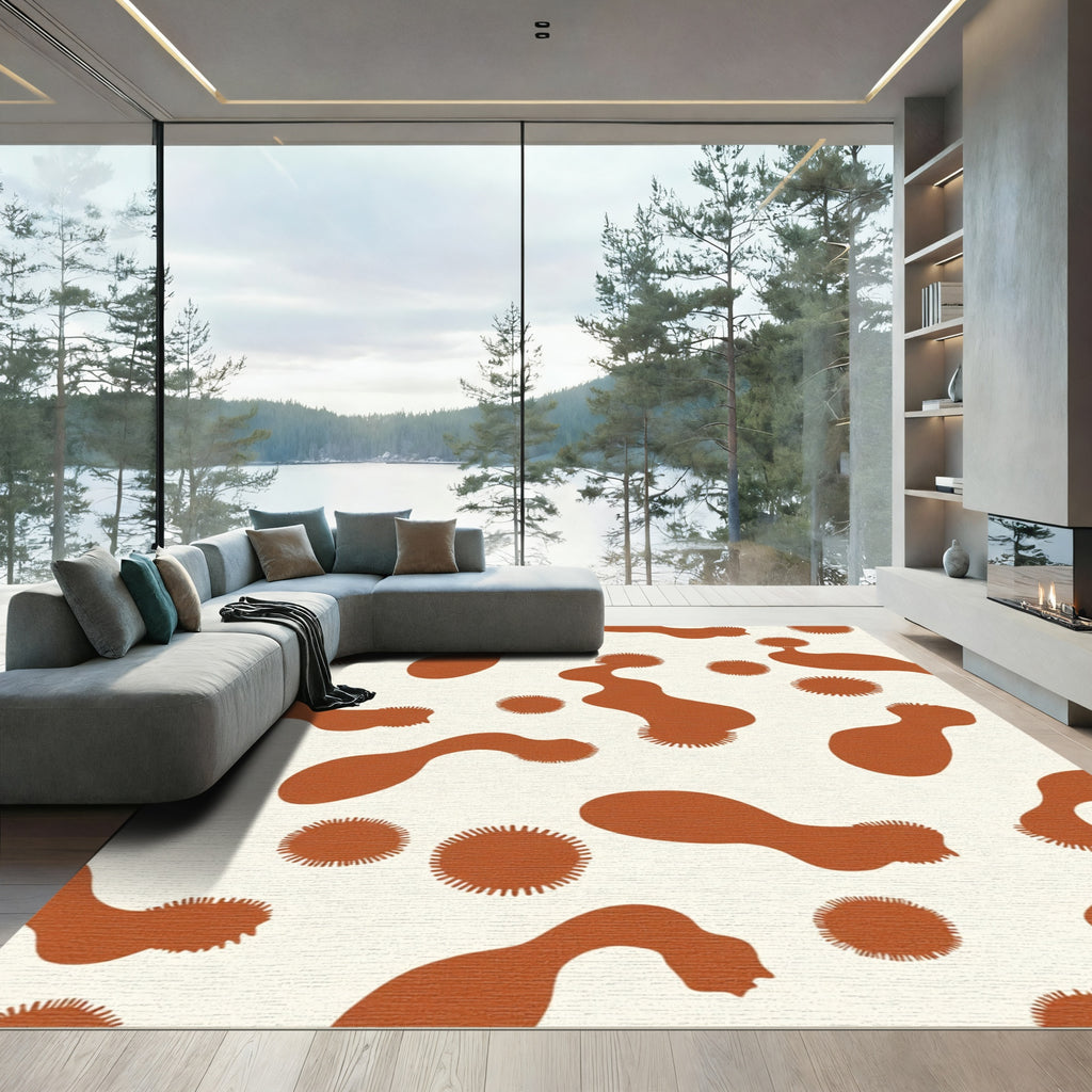 Terracotta Amorphous Splatter Round Rug
