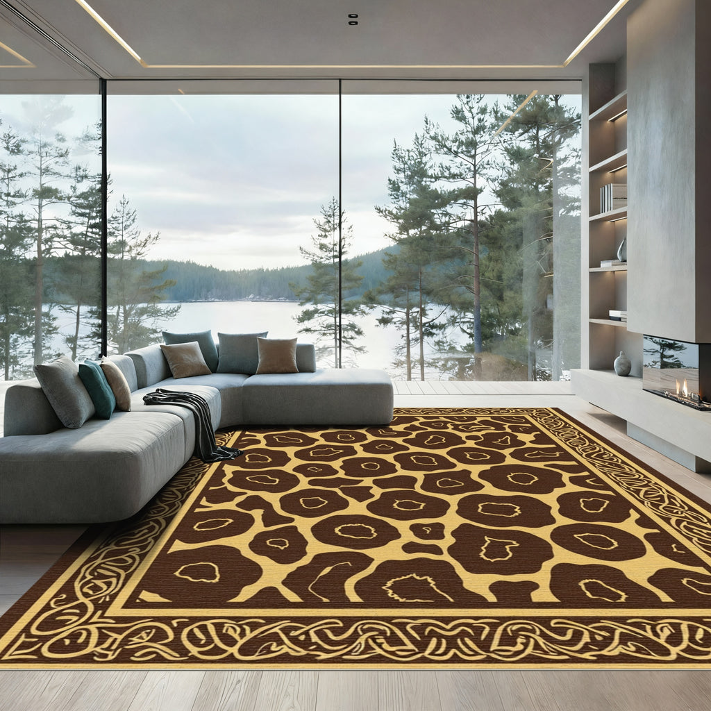 Brown And Gold Giraffe Spot Border Rug