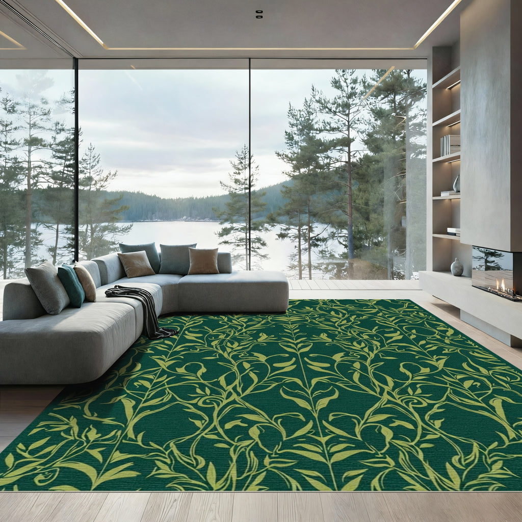 Deep Forest Green Vine Flourish Rug