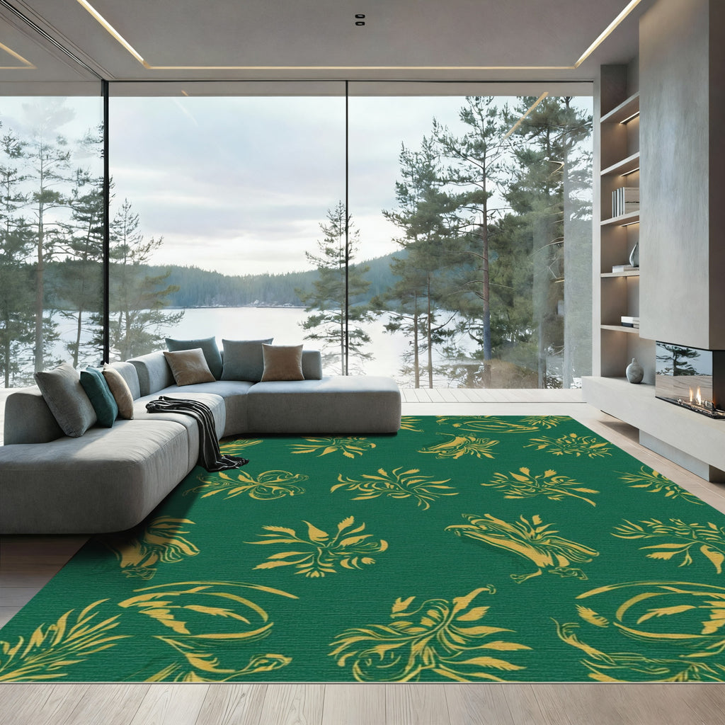 Emerald Gold Botanical Scroll Rug