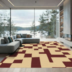 Red Tan Geometric Maze Rug