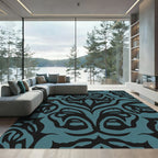 Deep Teal Black Organic Swirl Rug