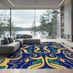 Rich Blue Gold Green Swirling Vine Rug