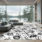 Primitive Black White Abstract Scribble Rug