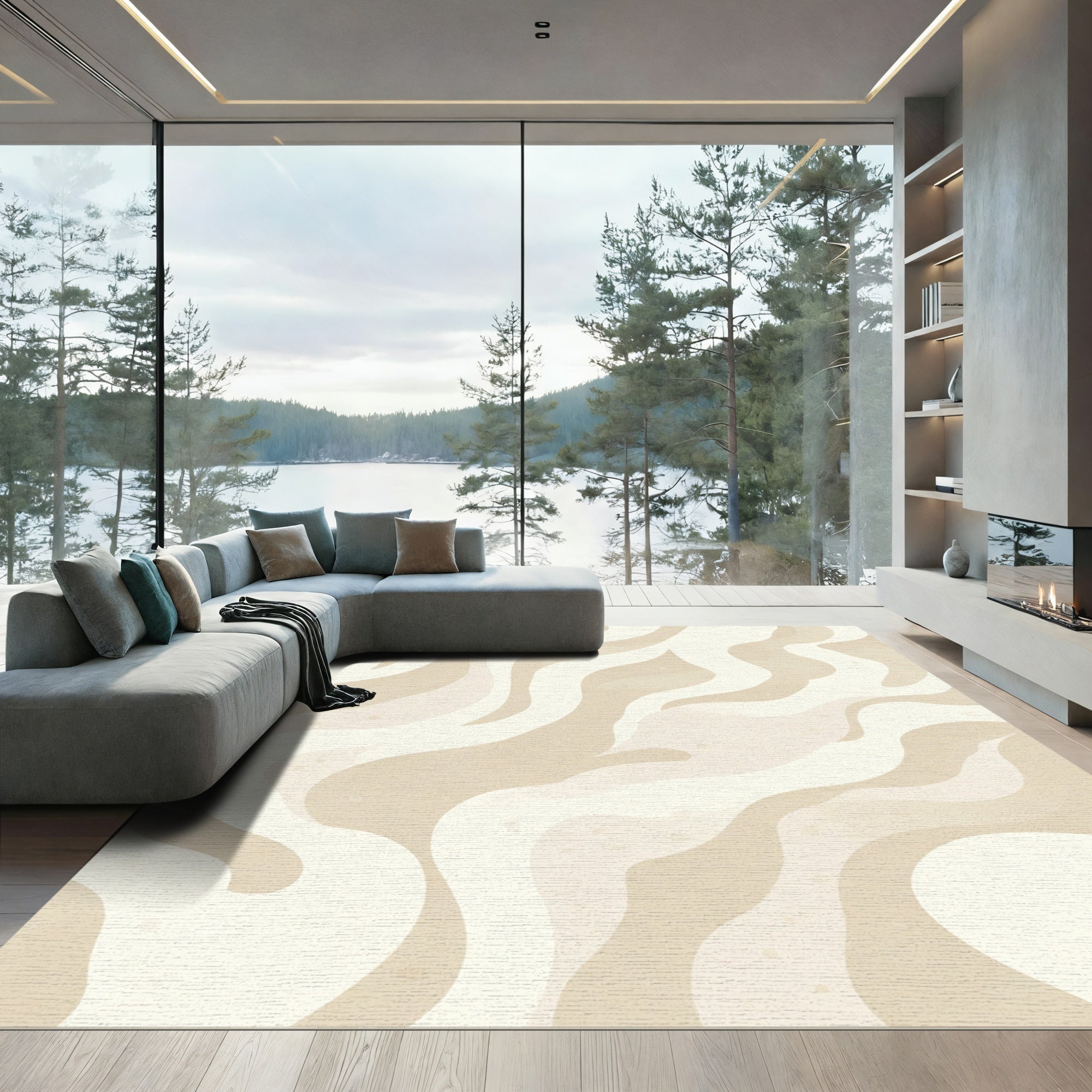 Sandy Neutral Wave Stripes Rug