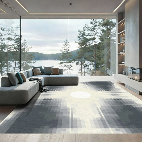 Abstract Pixelated Gray Circle Rug