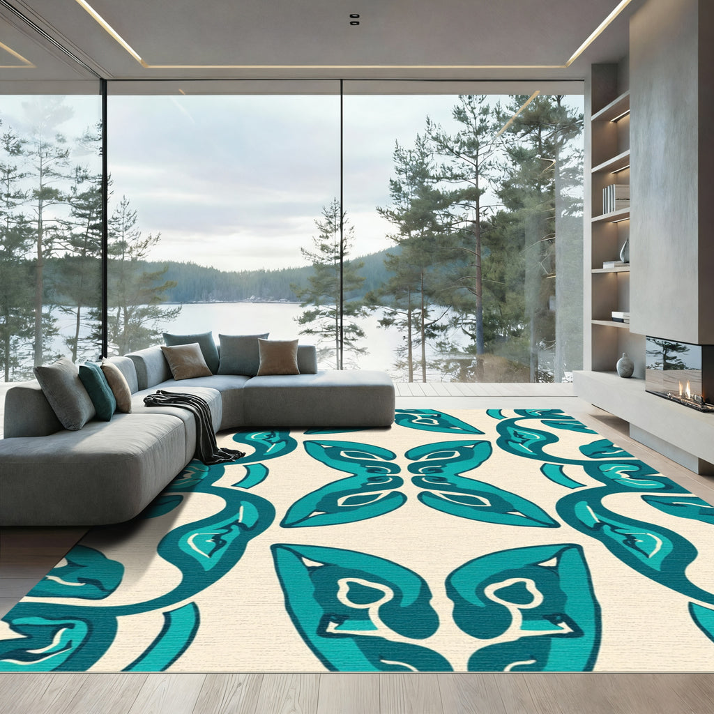 Teal Butterfly Organic Symmetry Rug