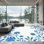 Classic Blue Floral Vine Border Rug
