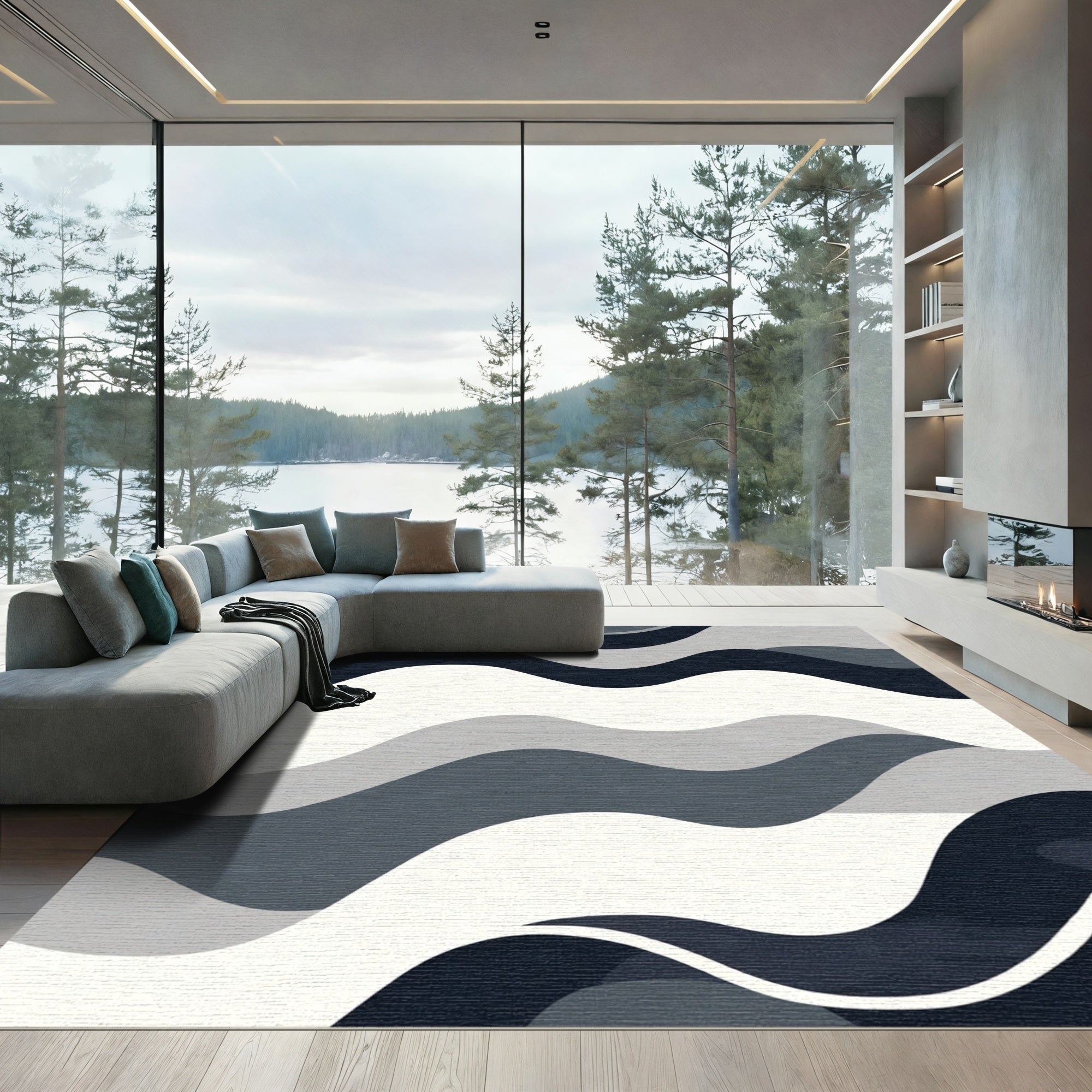 Monochromatic Wavy Landscape Rug