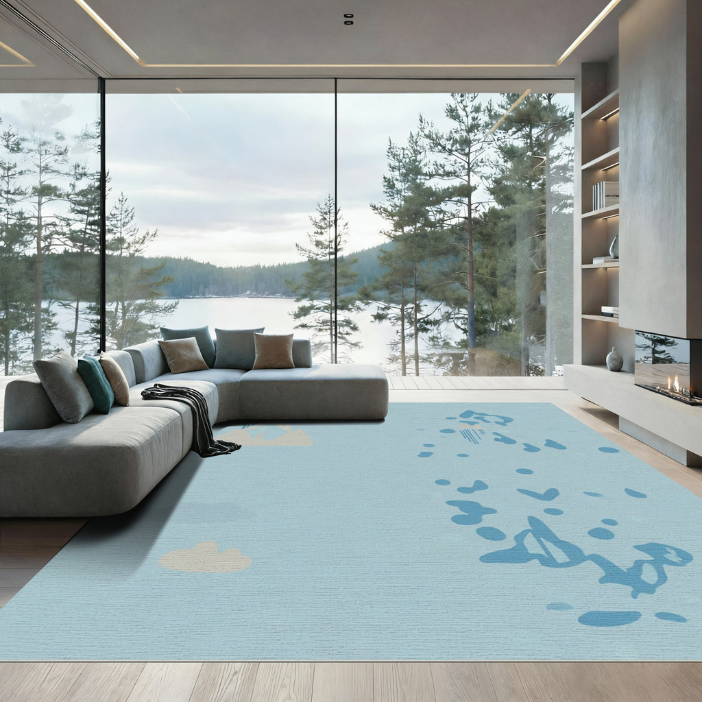 Pale Blue Abstract Cloud Shape Rug