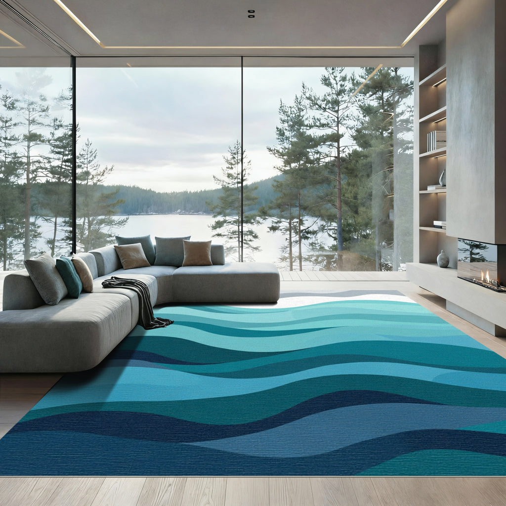 Oceanic Teal Wave Layers Rug