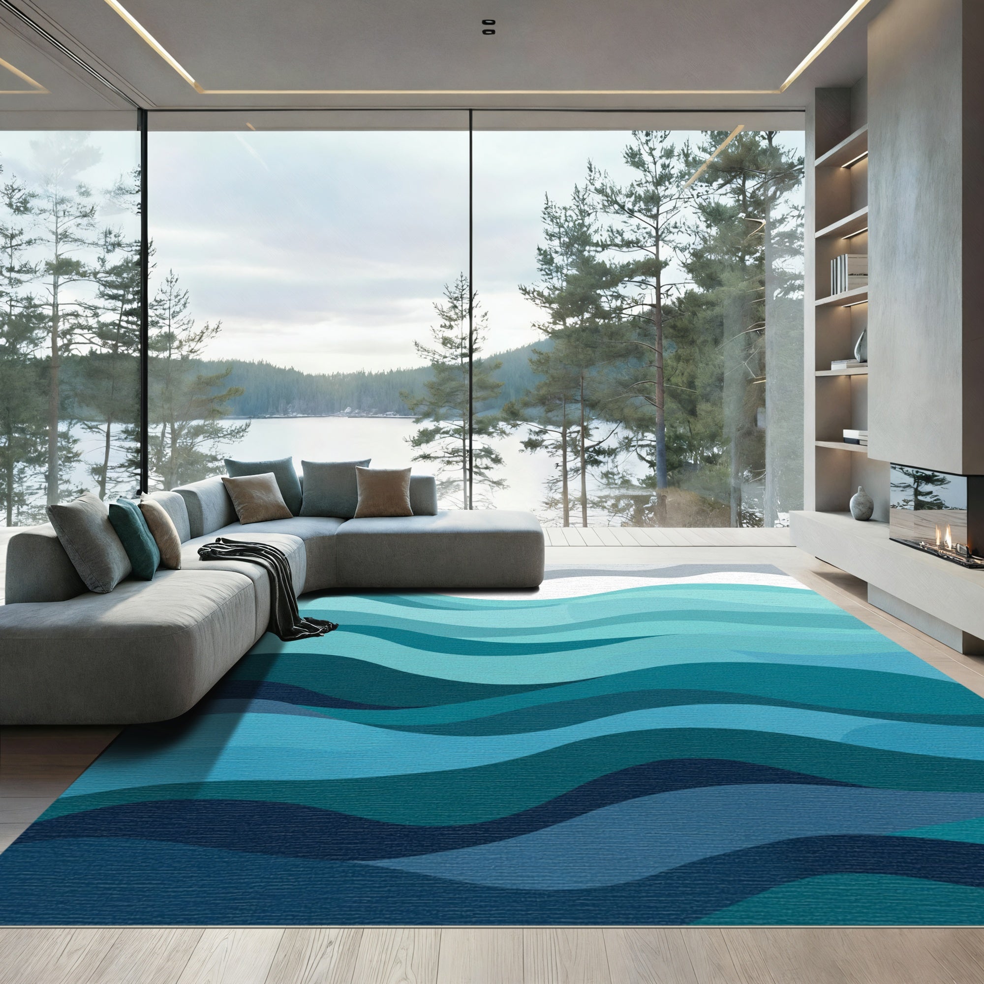 Oceanic Teal Wave Layers Rug